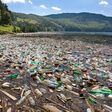 very important plastic and trash pollution on beautiful lake