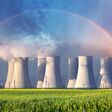 Nuclear power plant with summer field.