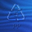 PP, Plastic recycling symbol PP 5, blue glitter background