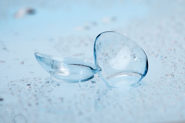 contact lenses with droplets around close up view