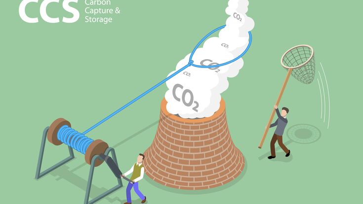 Ilustración conceptual de vector plano isométrico 3D de CCS - Captura y almacenamiento de carbono, reducción del nivel de CO2