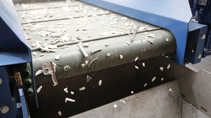 © Paul Fears Photography Separating stainless steel from shredded UPVC window frames on Bunting's SSSC Magnetic Separator
