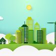 Paper art of green eco city and nature landscape in paper layers background template vector illustration.