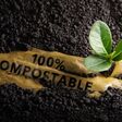 Biodegradable and Compostable Plastic Concept. Renewable Raw Materials. Used plastic is under the Planting Soil and a Seed can Grow Well