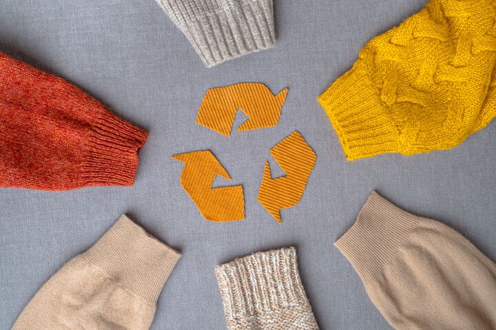 clothing, fashion, wool, clothes, recycling, symbol, sleeve, sustainable, velvet, knitwear, eco friendly, signs, zero, yellow, waste, cycle, environmental, recycle, consumer, fabric, organic, alternative, top view, reusable, circulation, responsibility, pollution, renewal, global, friendly, upholstery, old, apparel, outerwear, sweater, choice, donate, cut out, sale, leaf, neutral, yarn, conscious, rent, clothes for rent, autumn clothes, corduroy