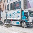 Zakopane, Poland - December 29, 2021: Renault electric garbage truck in Zakopane. Electric vehicle used for waste collection.