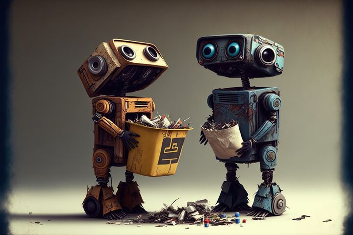 Robots sorting trash, created with Generative AI technology