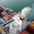 Smoke exhaust gas emissions from cargo lagre ship ,Marine diesel enginse exhaust gas from combustion.