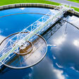 Sewage treatment plant from above. Grey water recycling. Waste management theme. Ecology and environment in European Union.