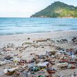 Garbage on beach, environmental pollution Koh Phangan island Thailand. Tropical beach pollution.