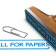 3D illustration of rubber stamp over white background with the text call for papers. Conference or workshop event announcement and organization