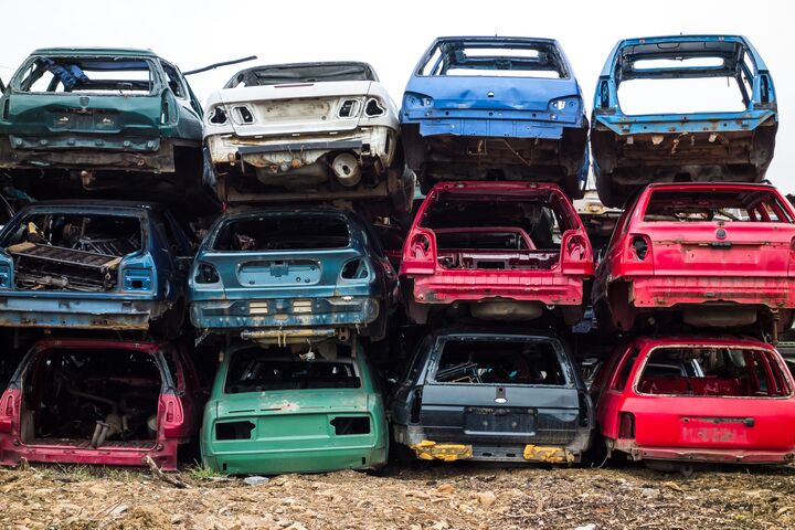 blue, green, old, red, metal, business, transport, transportation, colorful, waste, recycle, crushed, steel, trash, environment, iron, rust, rusty, colors, industry, industrial, vehicle, car, yard, stack, heap, pile, stacked, sad, economy, production, damaged, recycling, broken, abandoned, scrap, auto, salvage, wreck, ruined, junk, lifetime, garbage, end of life, junkyard, dump, piled, compressed, scrapyard, landfill
