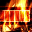 Battery fire, illustration of Li-Ion battery in front of burning fireplace