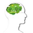 Paper art , cut and craft style of green environment with people and nature in the human brain background as Ecology design and environment conservation creative idea concept. Vector illustration.