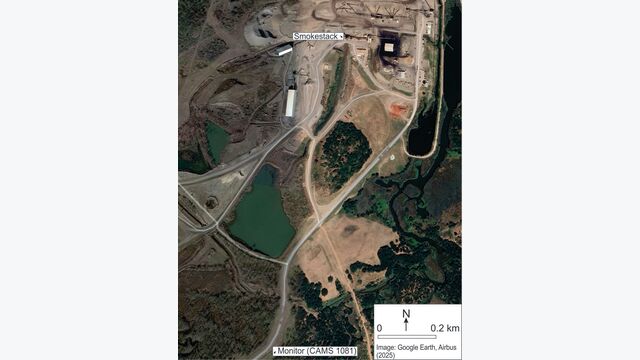Figure 2. Aerial Image of processing plant and monitoring station.