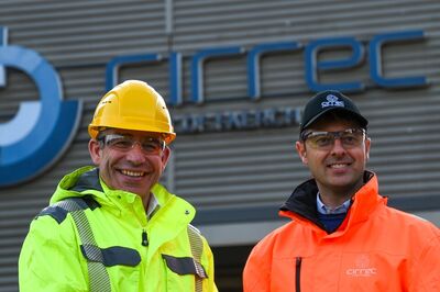 Simone Tirelli, Technical Project Manager at Faerch, and Andreas Jäger, Sales Director Waste Recycling and Managing Director STEINERT UniSort (right to left), in front of the Cirrec plant in Duiven, Netherlands.