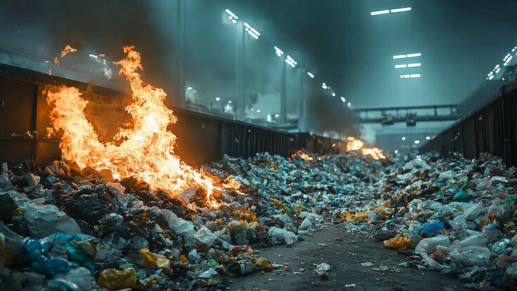 waste management, garbage, fire, flames, refuse facility, trash, pollution, burning, environment, waste, plastic, debris, smoke, recycling, landfill, industrial, hazard, cleanup, safety, disposal, urban, crisis, destruction, environmental issues, fumes, trash management, refuse, ecological impact, refuse collection, toxic fumes, refuse processing, sustainable waste, emergency response, pollution control, waste treatment