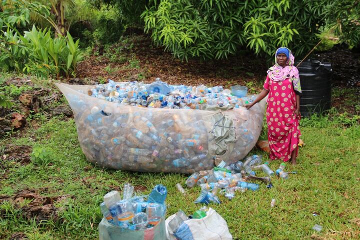 Zanzibar, Tanzania, 10 May 2024 - A local woman speaks about the actions of plastic collection on the island