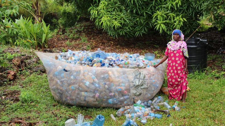 Zanzibar, Tanzania, 10 May 2024 - A local woman speaks about the actions of plastic collection on the island