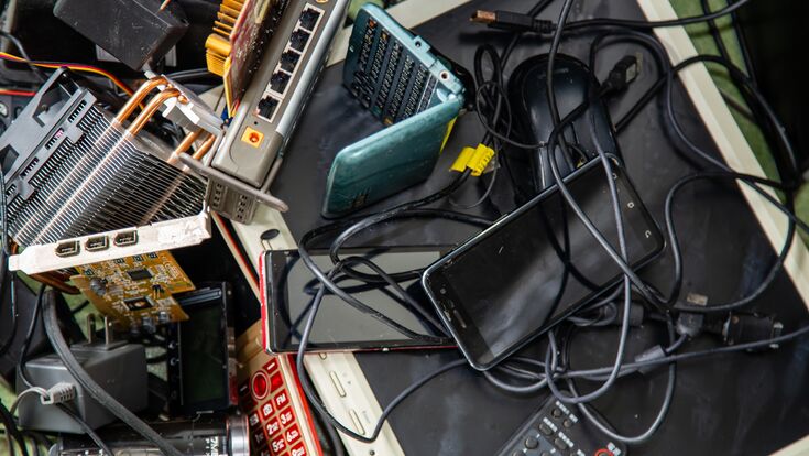 Pile of assorted electronic products e-waste