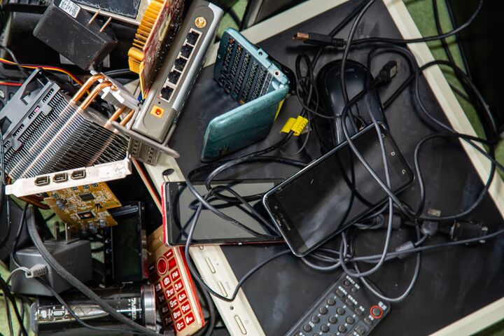 Pile of assorted electronic products e-waste