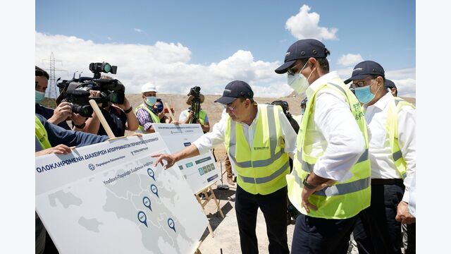 The Greek Prime Minister, Kyriakos Mitsotakis, oversees the Peloponnese Integrated Waste Management Project during its opening ceremony