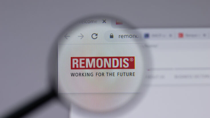 © Postmodern Studio - stock.adobe. Remondis logo icon company website page site business logotype sign inc screen display close-up close up internet online monitor pc computer magnify laptop editorial illustrative illuatrative editorial